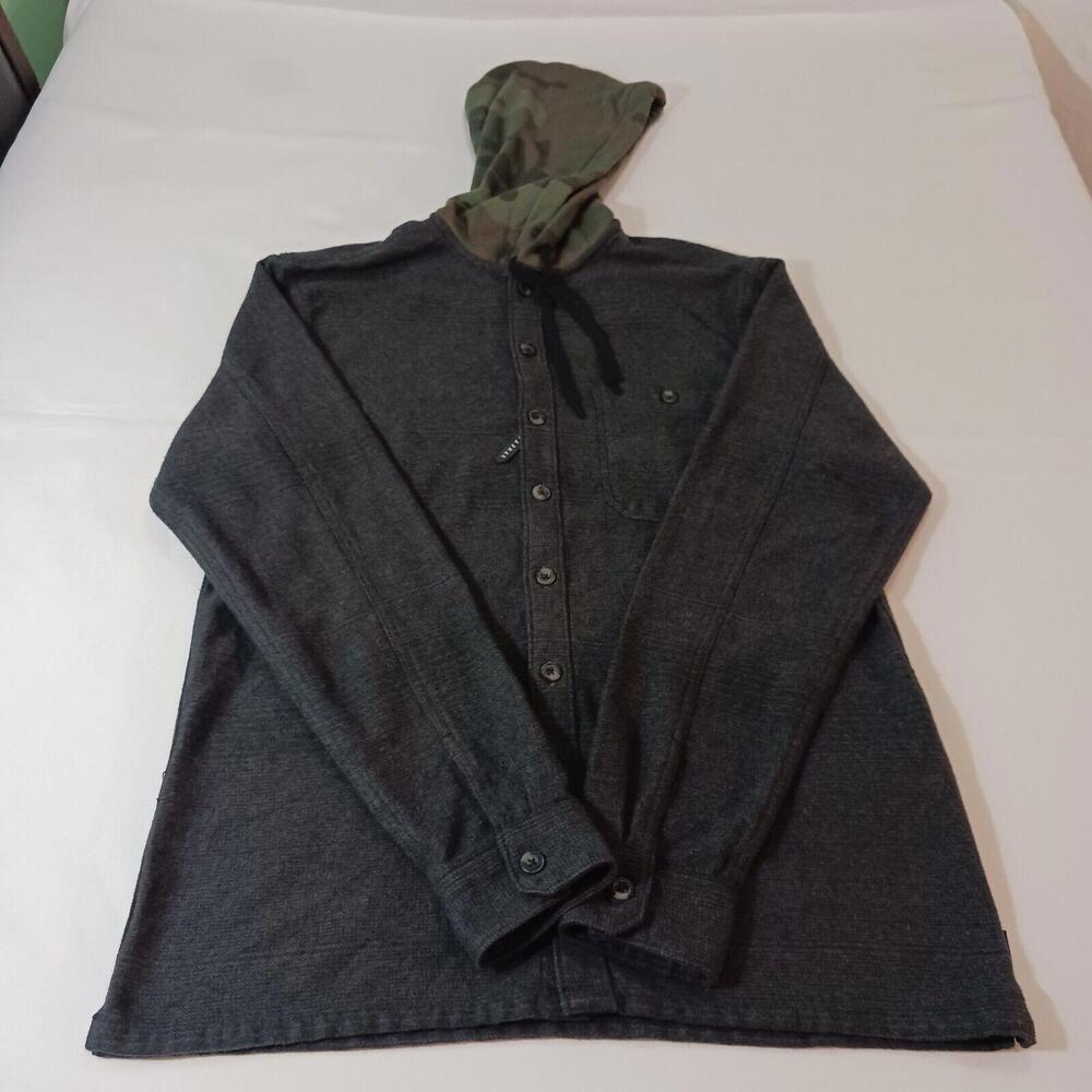 Billabong Charcoal Button-Down Shirt with Olive Hood
